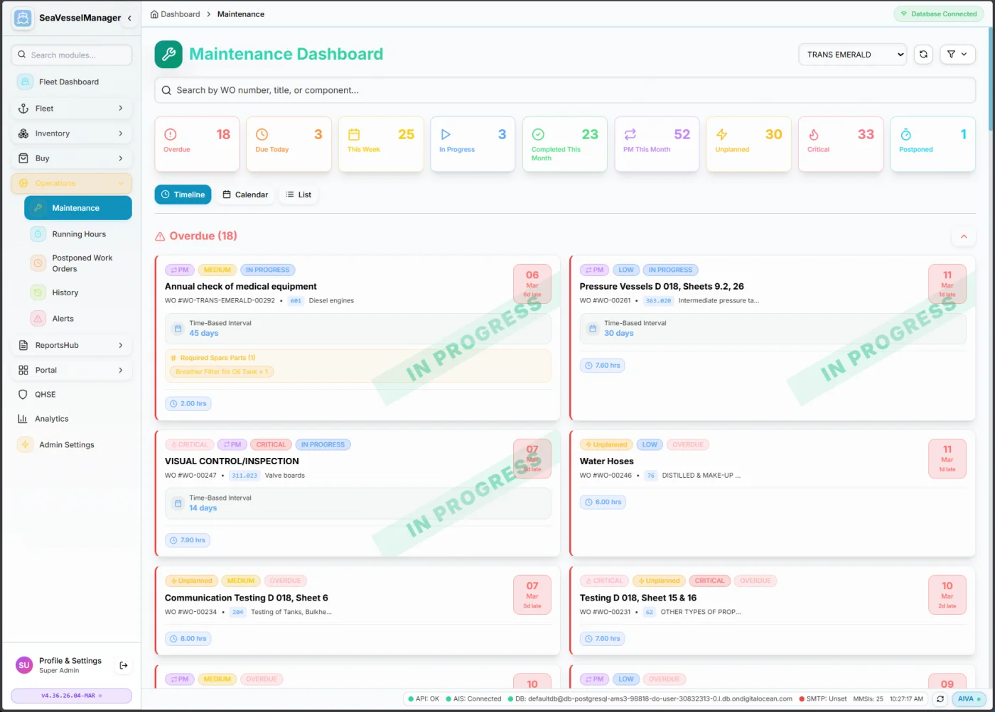 Ship Maintenance Dashboard - Marine Maintenance Software with work order management and preventive maintenance scheduling